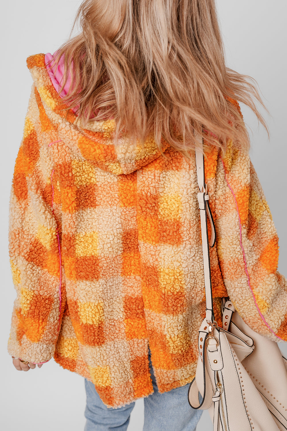 Orange Checkered Sherpa Jacket