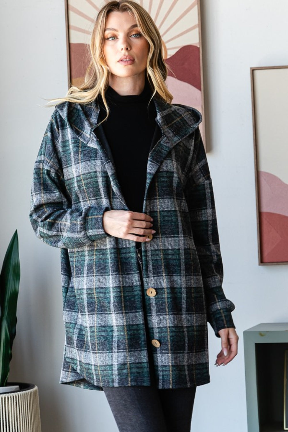 Heimish Plaid Hooded Trench Jacket