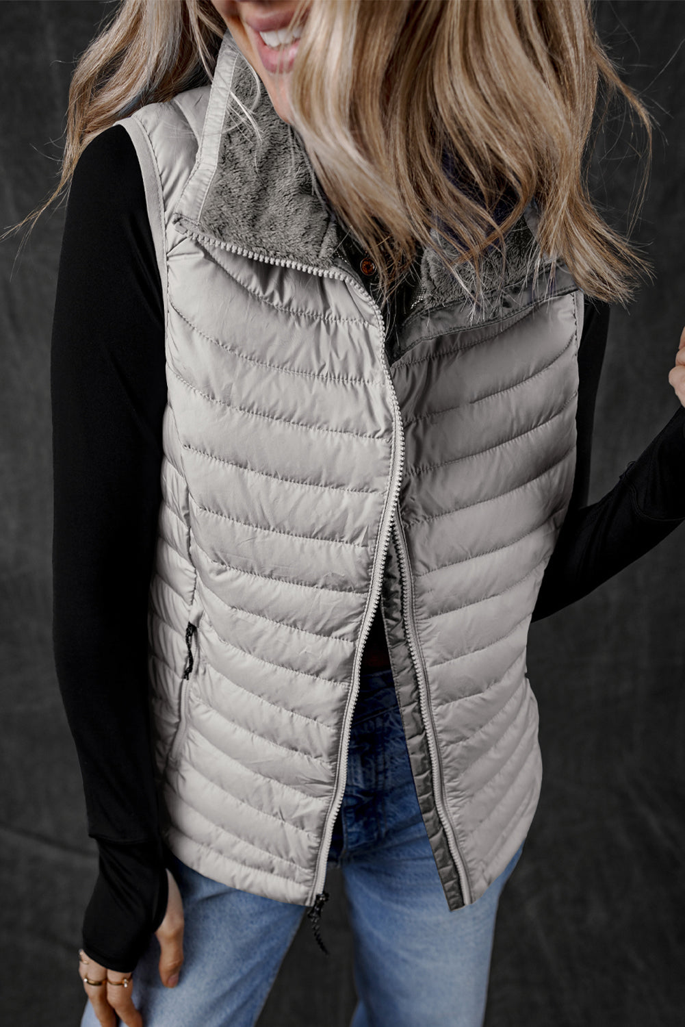 Plush Collared Quilted Puffer Vest